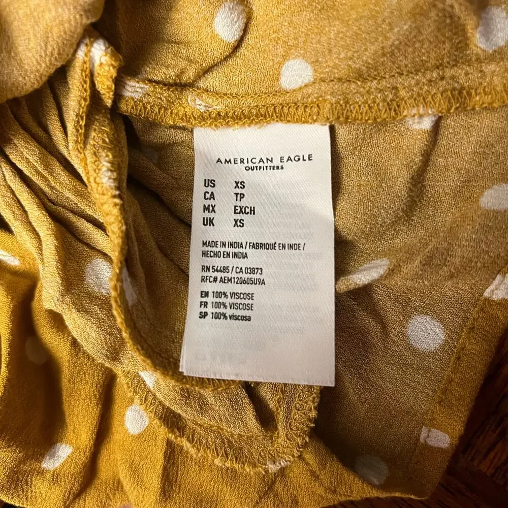 American Eagle Mustard Yellow Polka Dot Romper XS Button Front Cross Back Summer - Picture 11 of 11